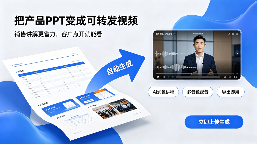 不用出镜、不用剪辑，PPT一键变成产品讲解视频